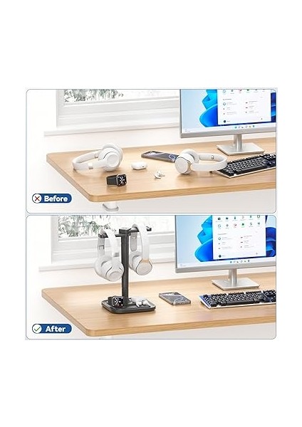 2'si 1 Arada Masa Kulaklık Standı - Telefon Tutuculu Dönen Kulaklık Askısı - Tüm Kulaklıklar Için Kaymaz Askı Düzenleyici Oyun Ofis Çalışma Odası Için Boyut (Siyah) indirimleri