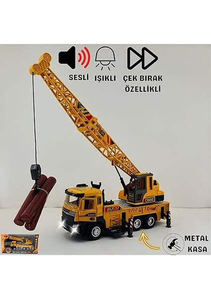 Metal Kasa Sesli ve Işıklı Çek Bırak Inşaat Araçları Serisi Kule Vinç Kepçe 30 cm (Kule Vinç) fiyatları