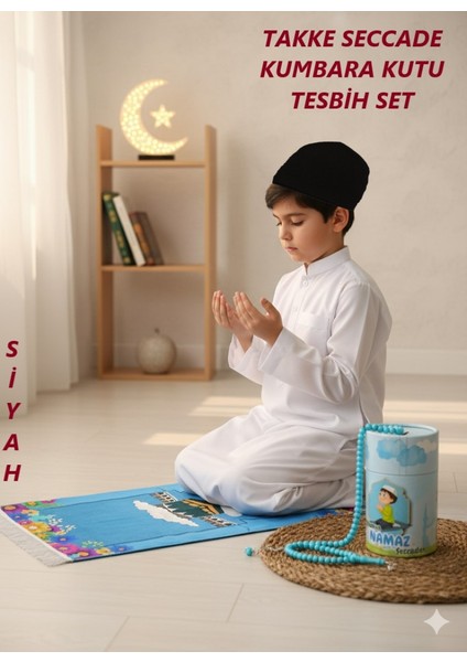 Çocuk Takke Tesbih Kumbara Kutu Seccade Set Erkek Kız Çocuk Seccadesi Namazlık Namaza Alıştırma Hediyelik