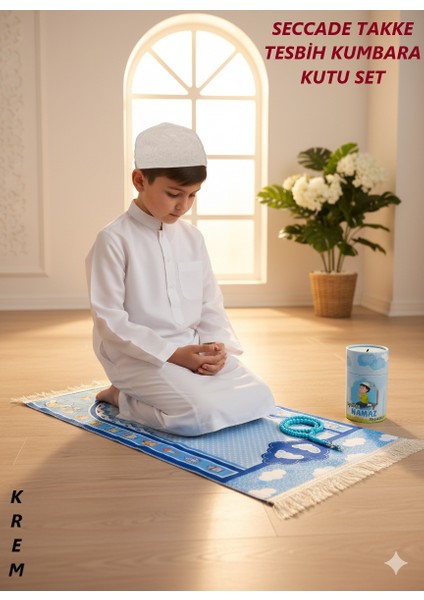 Çocuk Takke Tesbih Kumbara Kutu Seccade Set Erkek Kız Çocuk Seccadesi Namazlık Namaza Alıştırma Hediyelik