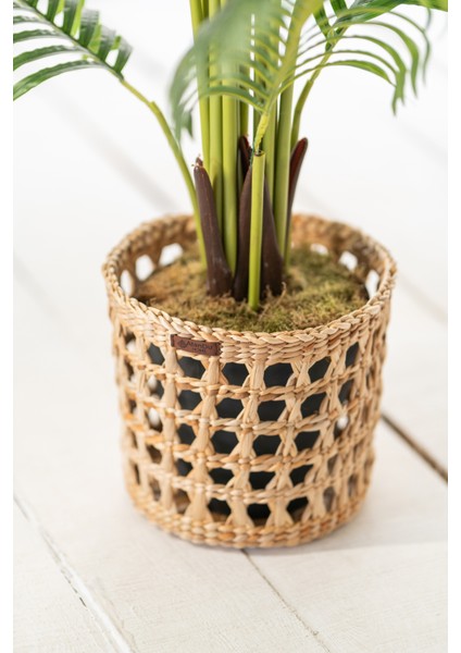 Doğal Hasır Saksılık – %100 El Yapımı Çok Amaçlı Düzenleyici & Organizer | Ev, Ofis, Balkon Kullanımı – 27X26 cm modelleri