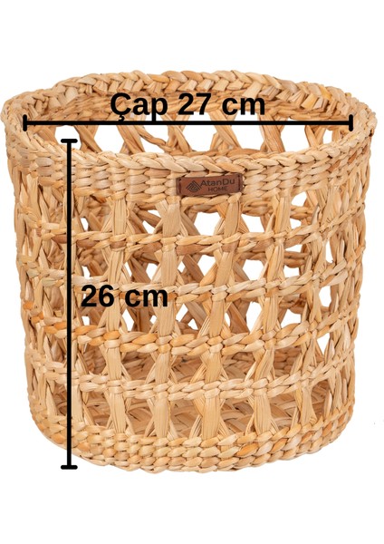 Doğal Hasır Saksılık – %100 El Yapımı Çok Amaçlı Düzenleyici & Organizer | Ev, Ofis, Balkon Kullanımı – 27X26 cm indirimleri