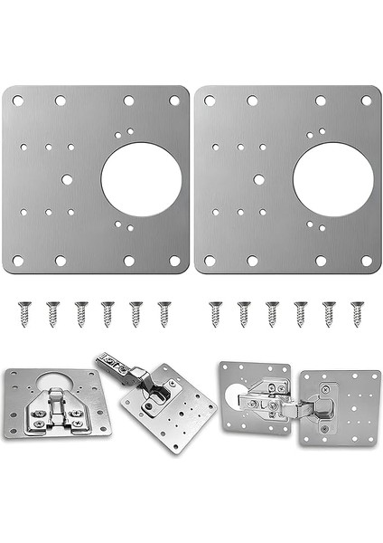 2 Adet Paslanmaz Çelik Menteşe Onarım Plakası – 9x9 cm Tamir Kiti, 12 Vida ile – Dolap Kapakları Için Dayanıklı ve Kolay Montajlı Menteşe Sabitleme Plakası