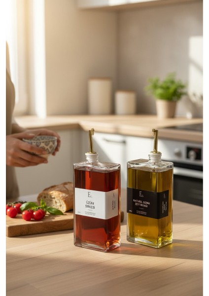 2'li Kare Formlu 750ML. Cam Yağdanlık ve Sirkelik Seti (Özel 4 Etiket Hediyeli) fiyatları