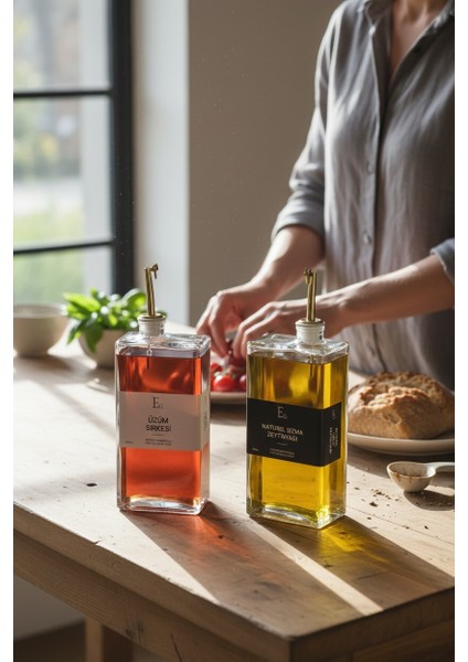 2'li Kare Formlu 750ML. Cam Yağdanlık ve Sirkelik Seti (Özel 4 Etiket Hediyeli) fırsatları