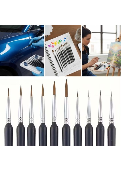 10 Adet Hobi ve Araba Rötüş Fırça Seti - Ince Detay Boya, Model Yapım ve Araç Çizik Giderme