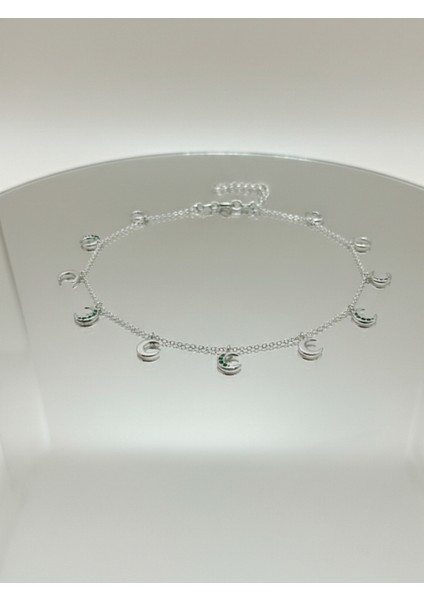 Gümüş 925 Ayar Ay Figürlü Yeşil Zirkon Taşlı Kadın Kolye fırsatları