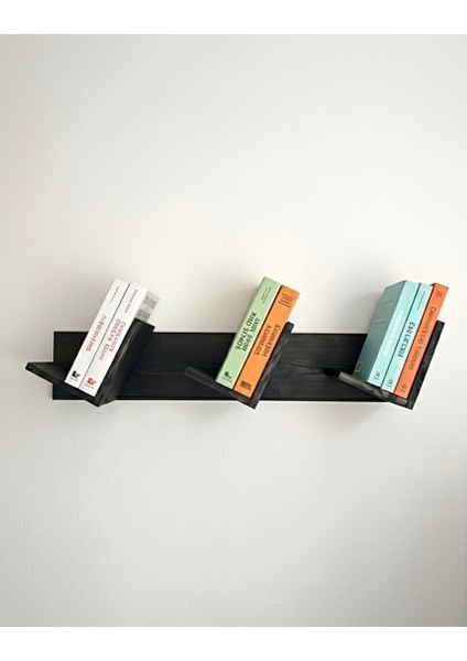 Doğal Ahşap Kitaplık, Dekoratif Tasarım Ahşap Vintage Kitaplık Siyah