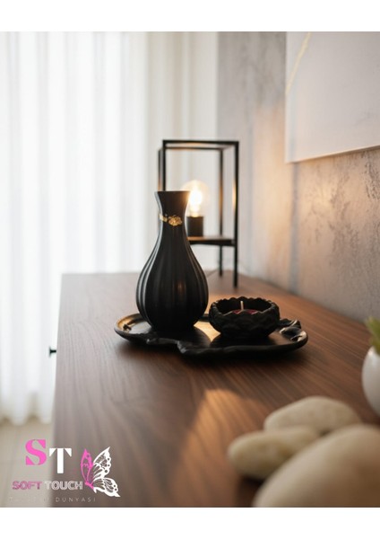 Soft Dekoratif Gold Detaylı Vazo Mumluk Seti
