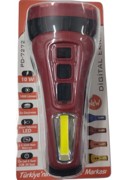 PD-7272 Profesyonel El Feneri | 10W – 1000 Lümen – 6400 Mah – Powerbank Özellikli & Cob LED Aydınlatma