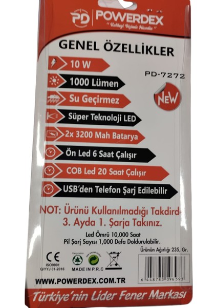 PD-7272 Profesyonel El Feneri | 10W – 1000 Lümen – 6400 Mah – Powerbank Özellikli & Cob LED Aydınlatma fırsatları