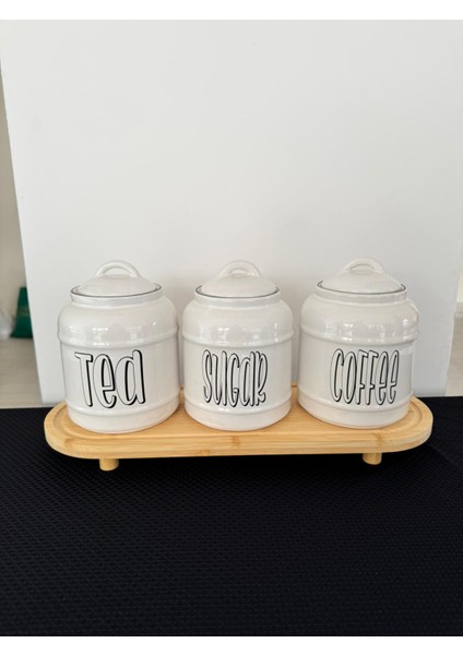 Standlı 3'lü Seramik Kavanoz Seti