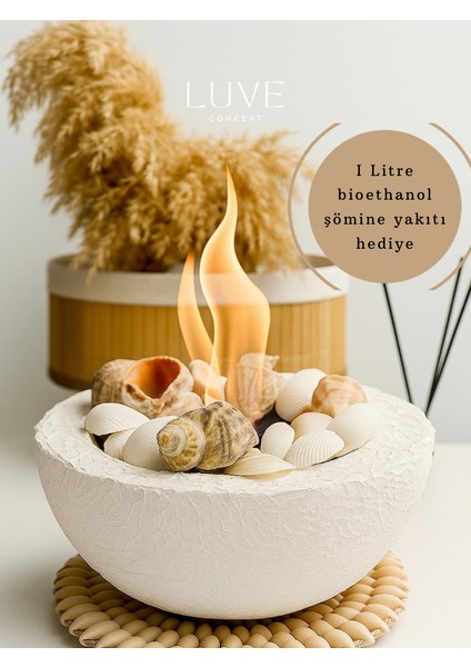 Iskandinav Masaüstü Şömine – Bioethanol Dekoratif Ateş Çukuru, Kokudan ve Dumandan Uzak Modern Rustik Şömine Istiridye Detay