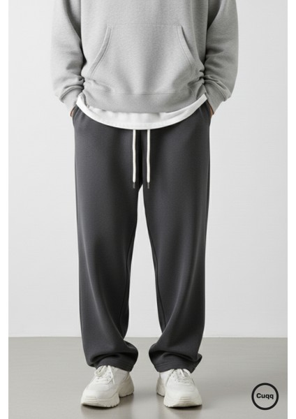 Erkek Baggy Eşofman Altı Oversize Bol Paça 3 Iplik Kalın Kumaş Streetwear Cepli