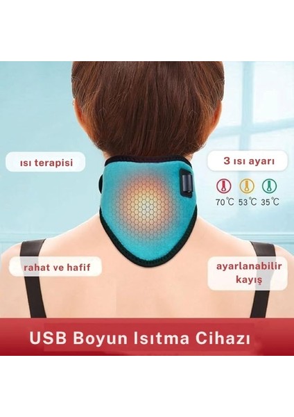 USB Boyun Masaj Aleti, Servikal, 3 Seviye Sıcaklık, Elektrikli Zaman Ayarlı, Fizik Tedavi
