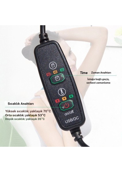 USB Boyun Masaj Aleti, Servikal, 3 Seviye Sıcaklık, Elektrikli Zaman Ayarlı, Fizik Tedavi