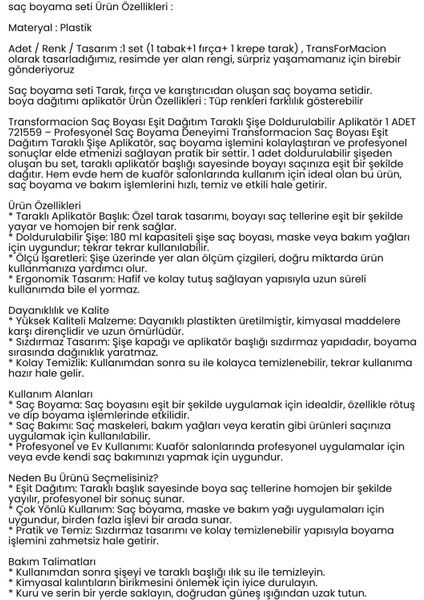 Saç Boyama Seti 3’lü ve Saç Boyası Eşit Dağıtım Şişesi Tarak, Seti Fırça, Boya Kabı 722392 fırsatları