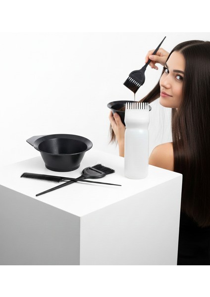 Saç Boyama Seti 3’lü ve Saç Boyası Eşit Dağıtım Şişesi Tarak, Seti Fırça, Boya Kabı 722392