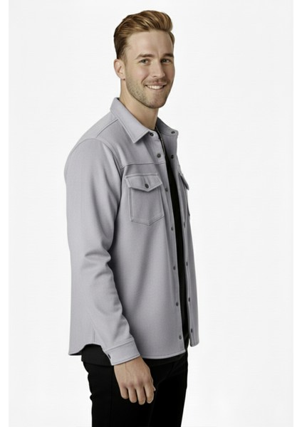 Erkek Gri Kırışmayan Süet Kumaş Çıtçıtlı Cepli Slim Fit Mevsimlik Gömlek 2302329 fiyatları