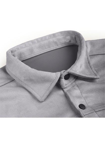 Erkek Gri Kırışmayan Süet Kumaş Çıtçıtlı Cepli Slim Fit Mevsimlik Gömlek 2302329 fırsatları