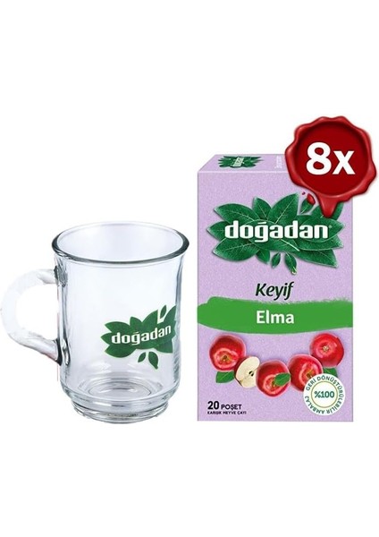 Doğadan Elma Çayı 20'li x 8 ve Doğadan Cam Bardak Hediyeli