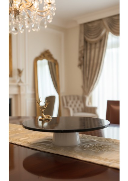 El Yapımı Dekoratıf Mermer Taşlı Bronz Desenli Tabak