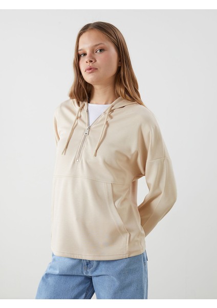 Yeni Sezon Kapüşonlu Kadın Fermuarlı Sweatshirt