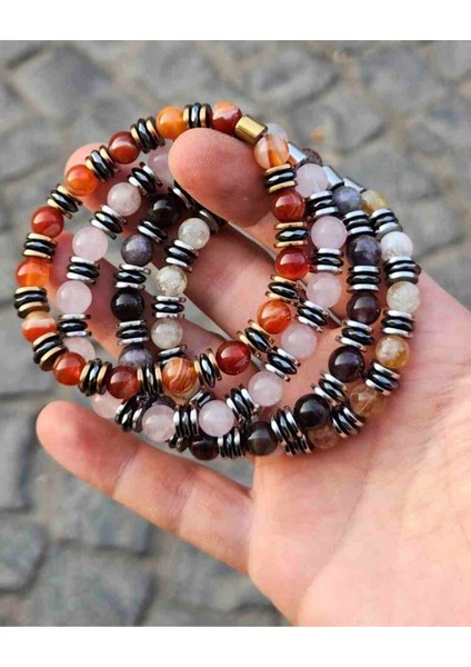 Kampanya 4'lü Set Akik,sitrin, Ametist,pembe Kuvars Taşı Bileklik