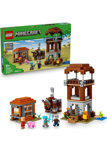Minecraft Yağmacı Karakolu ve Çapulcu 21278 - Video Oyunu Seven Minecraft Hayranı 9 Yaş ve Üzeri Çocuklar Için Yaratıcı Oyuncak Yapım Seti, Doğum Günü Hediyesi (665 Parça) modelleri