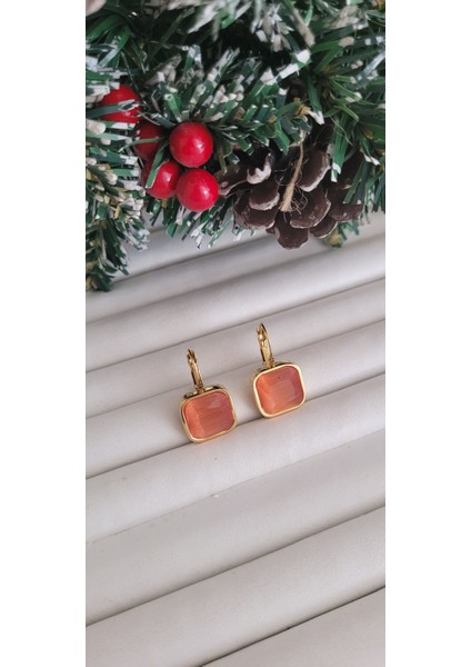 Çelik Turuncu Kare Küpe