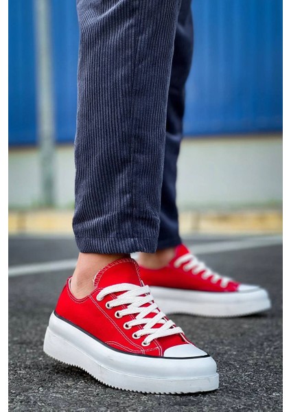 Drnds Kb-Cx-3 Kuback Kısa Kırmızı Keten Beyaz Yüksek Taban Spor Ayakkabı (Numara: 42)