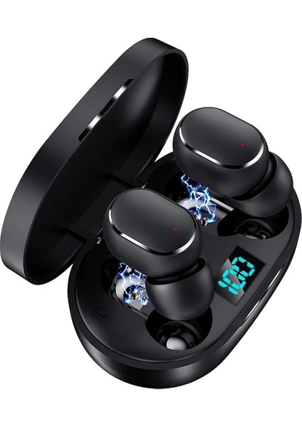 E6S Universal 5.3 Hd Ses Çift Mikrofon Extra Bass Powerbank Kutu Bluetooth Siyah AE6S Kablosuz Kulaklık