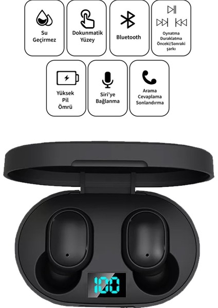 E6S Universal 5.3 Hd Ses Çift Mikrofon Extra Bass Powerbank Kutu Bluetooth Siyah AE6S Kablosuz Kulaklık fırsatları