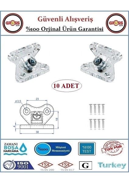 Plastik Açılı Köşe Çektirme - Şeffaf Kelebek Bağlantı Elemanı - 10 Adet