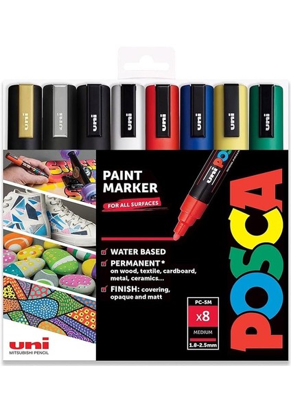 - Pc-5m - Boya Marker Sanat Kalemleri - 1.8-2.5mm - 8 "hediye Kutusunda Temel Seti