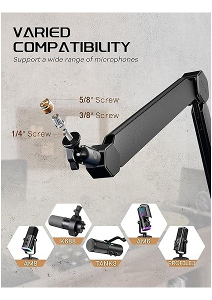 Mikrofon Boom Kolu, Kablo Yönetim Kanallı Mikrofon Standı, Tamamen Ayarlanabilir, Podcast Kayıt Ev Ofisi Için Masa Montaj Kelepçeli Ağır Hizmet Tipi Metal Mikrofon STANDI-BM66 indirimleri