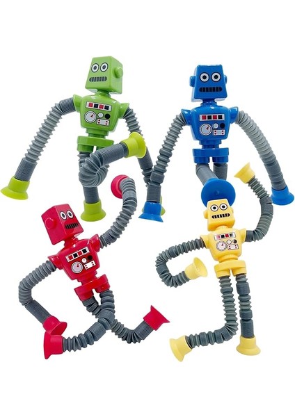 4 Adet Teleskopik Vantuzlu Robot Oyuncak, Duyusal Robot Tüp, Pedagojik Stres Azaltıcı Oyuncak, Çocuklar Için, Erkek ve Kız Çocukları Için Parti Hediyeleri