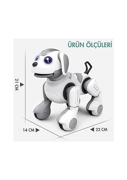 Fonksiyonlu Şarjlı Uzaktan Kumandalı ve El Sensörlü 22 cm Akıllı Robot Köpek Sesli Işıklı Programlama Dans Havlama ve Elle Kontrol modelleri