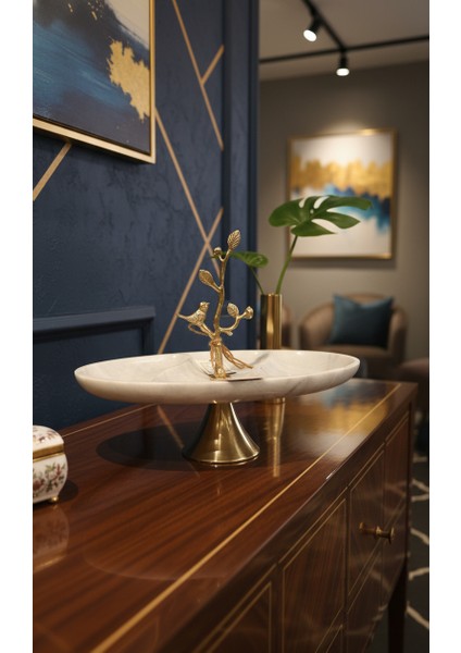 El Yapımı Dekoratıf Mermer Taşlı Bronz Desenli Tabak