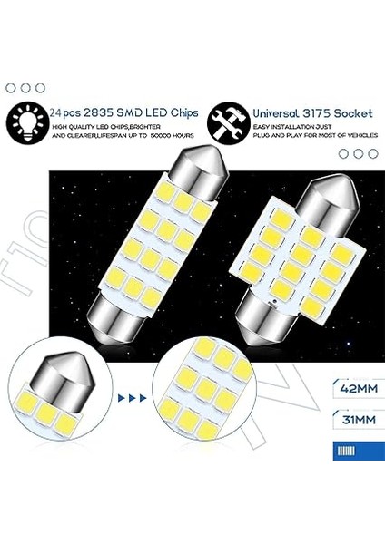 LED Araba Ampulleri, 24 Parça LED Iç Yedek Ampuller, Süper Parlak Kubbe Işık Ampulleri, Arabalar Için LED Ampuller Kiti, Araba Içleri Kubbe Harita Kapı Nezaket Plaka Işıkları (T10 31MM 42MM) fiyatları