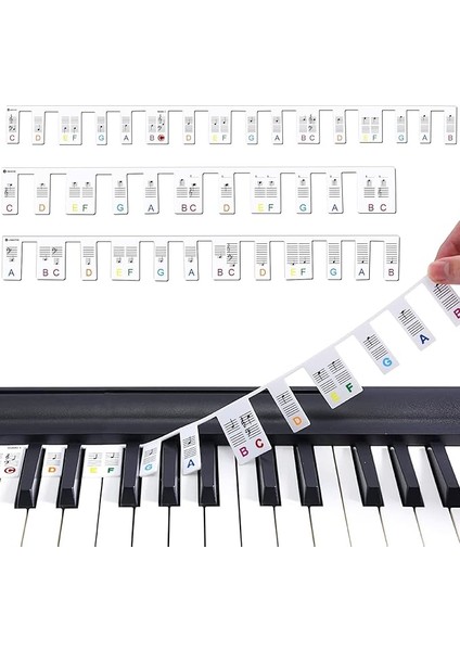 Çıkarılabilir Piyano Klavye Not Etiketleri, Yeni Başlayanlar Için Piyano Notaları Kılavuz Etiketleri, 88-Key ve 61-Key Tam Boyut, Silikon Piyano Anahtar Müzik Notları Mektup Etiketi, Yeniden