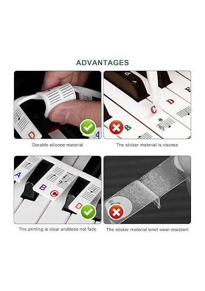 Çıkarılabilir Piyano Klavye Not Etiketleri, Yeni Başlayanlar Için Piyano Notaları Kılavuz Etiketleri, 88-Key ve 61-Key Tam Boyut, Silikon Piyano Anahtar Müzik Notları Mektup Etiketi, Yeniden fiyatları
