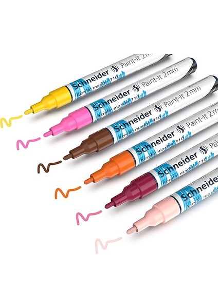 Paint-It Akrilik Kalemler (Set 3, 2 mm Yuvarlak Uçlu, Ahşap, Tuval, Taş Vb. Için Yüksek Kapatıcı Akrilik Boyalar) 6 Adet, Sınıflandırılmış, 2 mm Çizgi Genişliği