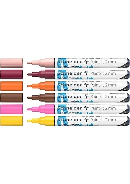 Paint-It Akrilik Kalemler (Set 3, 2 mm Yuvarlak Uçlu, Ahşap, Tuval, Taş Vb. Için Yüksek Kapatıcı Akrilik Boyalar) 6 Adet, Sınıflandırılmış, 2 mm Çizgi Genişliği fiyatları