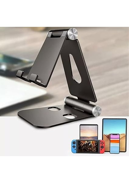 Komple Alüminyum Ayarlanabilir Ergonomik Katlanabilir Oynar Başlıklı Kaymaz Zemin Tabanlı Ergonomik G50 Telefon Tutucu Standı Desk Holder (Siyah) fiyatları