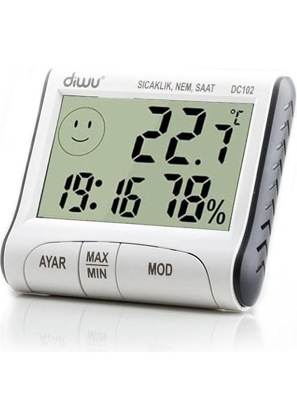 DC102 Iç Mekan Termometre Nem Ölçer Saat
