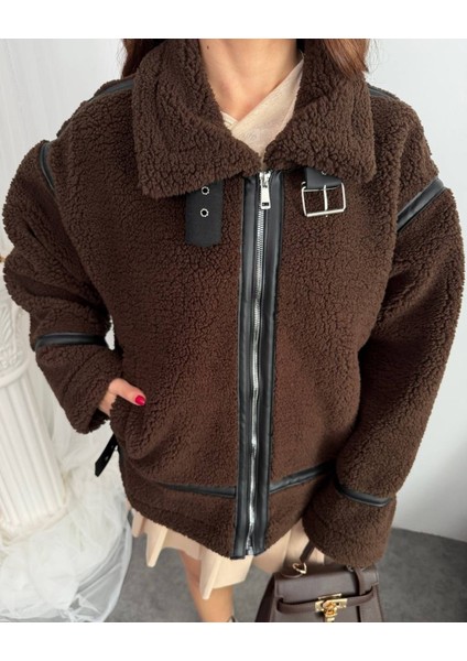 Deri Detaylı Premium Peluş Mont fırsatları