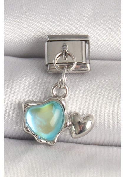 316L Çelik Gümüş Renk Mineli Kalp Nomination Charm