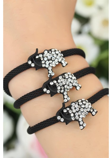 Siyah Zirkon Taşlı Fil Aksesuarlı Metal Bayan Bileklik fiyatları