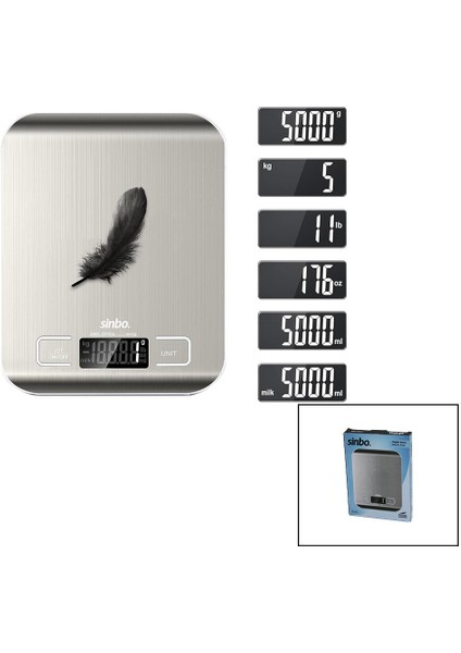 Mutfak Tartısı Terazi Inox LCD Ekran 5kg/1gr Pilli=2x Aaa Pil Gr/oz/ml/ıb Ölçüm SKS-4527 (5051)